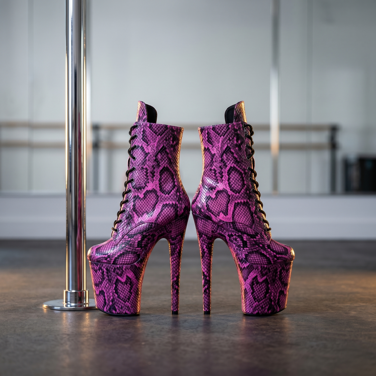Dance Mistress Eclipse Purple Python Print Platform Boots | 6", 7" & 8