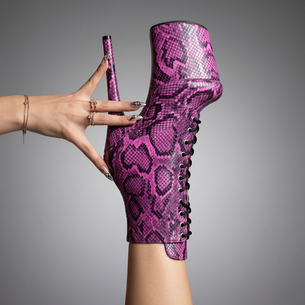 Dance Mistress Eclipse Purple Python Print Platform Boots | 6", 7" & 8