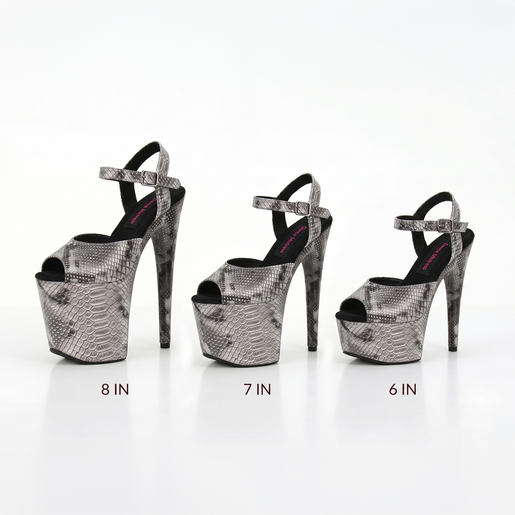 Classic Pole Sandals – Silver Python | Pole Dancing Heels 6", 7" & 8 ...