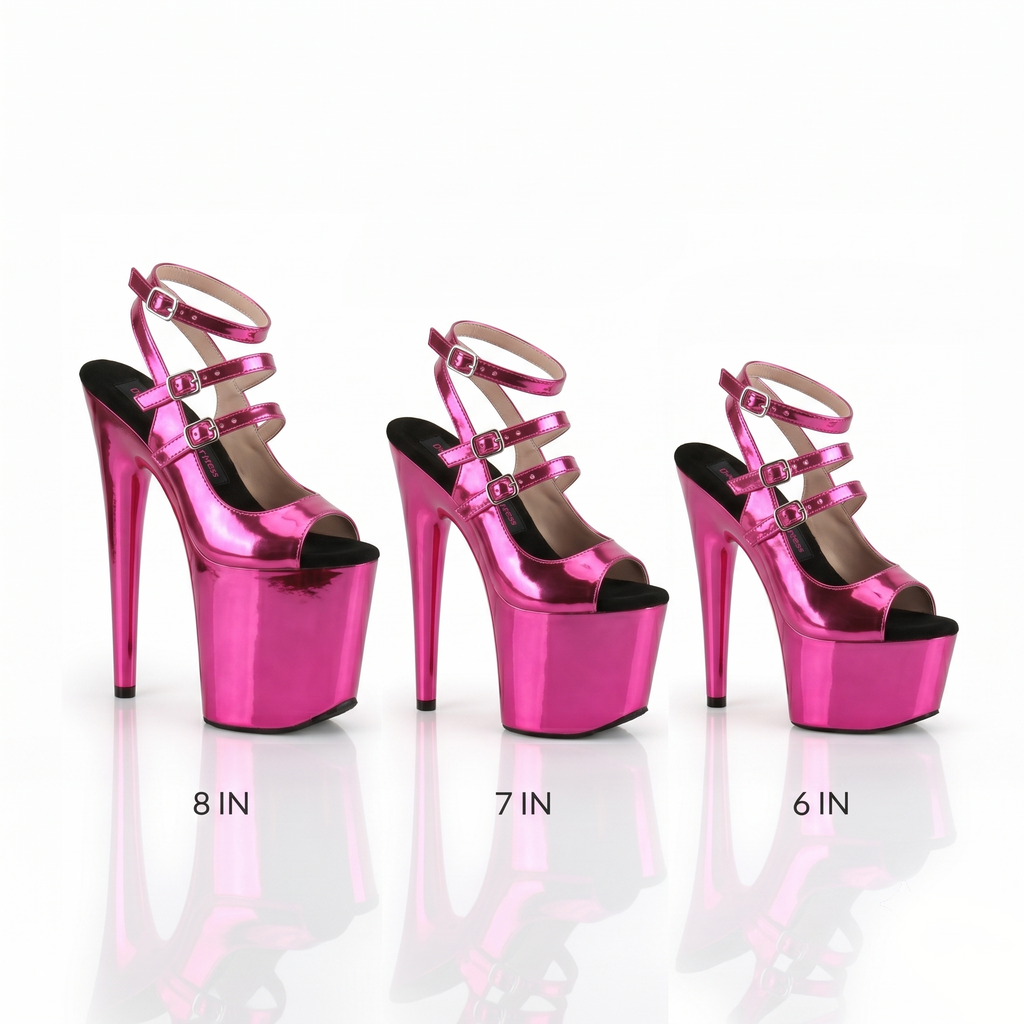 Orbit Mirror Hot Pink Multi-Strap Pole Sandals | 6-8"– Dance Mistress